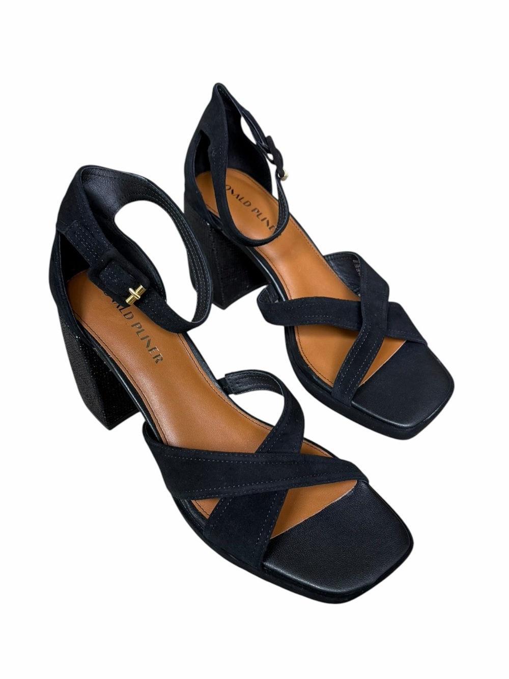New Donald Pliner Trista Suede Square Toe Block Criss Cross Upper Heels